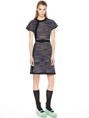 M by Missoni Striped Knit Mini Dress in Black with Multicolor Accents size M